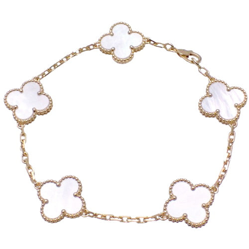 Vintage Alhambra Bracelet with 5 Mother-of-Pearl Motifs, 18K Yellow Gold (VCARA41800), Clover Motif, Accessory, Jewelry