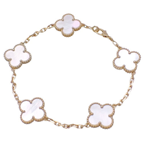 Vintage Alhambra Bracelet with 5 Mother-of-Pearl Motifs, 18K Yellow Gold (VCARA41800), Clover Motif, Accessory, Jewelry