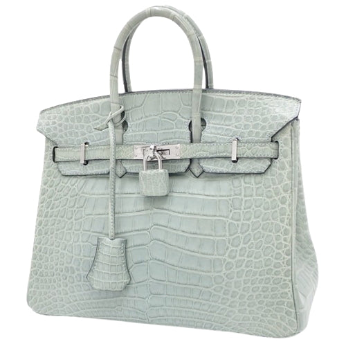 Birkin 25 Ciel Tote Bag in Matte Alligator or Crocodile Leather with Palladium or Silver Hardware, Stamped with "M"