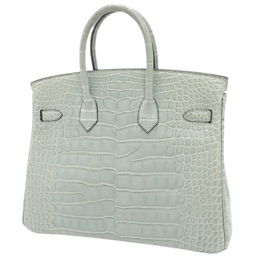 Birkin 25 Ciel Tote Bag in Matte Alligator or Crocodile Leather with Palladium or Silver Hardware, Stamped with "M"