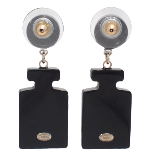 Coco Mark Perfume Bottle Earrings, Plastic, Metal (GP), Rhinestones, Accessories, Jewelry, Perfume Motif, Glitter