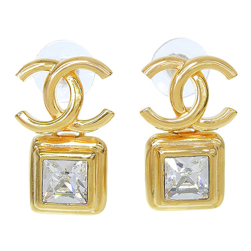 Coco Mark Crystal Drop Earrings, Metal (GP), Accessories, Jewelry, Square