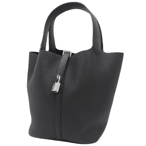 Picotin Lock MM Taurillon Clemence Leather Tote Bag with Palladium and Silver Hardware, Double Stamp