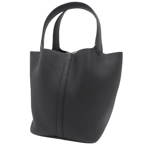 Picotin Lock MM Taurillon Clemence Leather Tote Bag with Palladium and Silver Hardware, Double Stamp