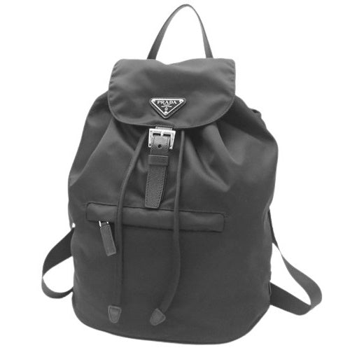 Triangle logo plate nylon backpack, NERO (black), BZ0032, shoulder bag, daypack.