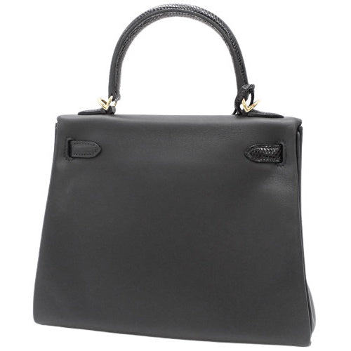 Kelly 25 Touch (Exterior Stitched) Voe Swift Lizard Leather, Black, Gold Hardware, B Stamp