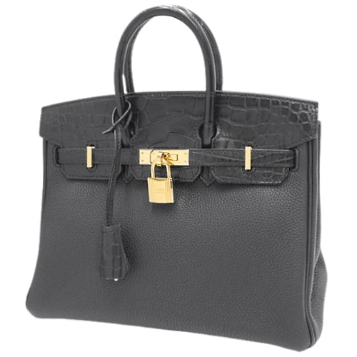 Birkin Touch 25, Togo leather, alligator matte crocodile, black, gold hardware, U stamp.
