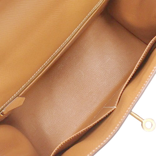Kelly 28 (Exterior Stitched) Epsom Calfskin, Gold, Chocolate, Gold Hardware, X Stamp