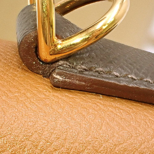 Kelly 28 (Exterior Stitched) Epsom Calfskin, Gold, Chocolate, Gold Hardware, X Stamp