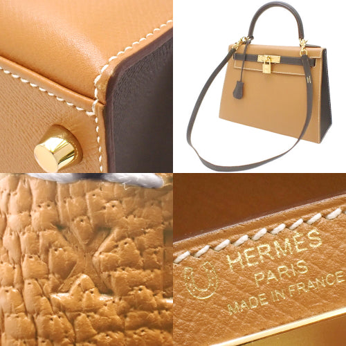 Kelly 28 (Exterior Stitched) Epsom Calfskin, Gold, Chocolate, Gold Hardware, X Stamp