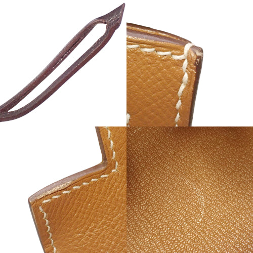 Kelly 28 (Exterior Stitched) Epsom Calfskin, Gold, Chocolate, Gold Hardware, X Stamp