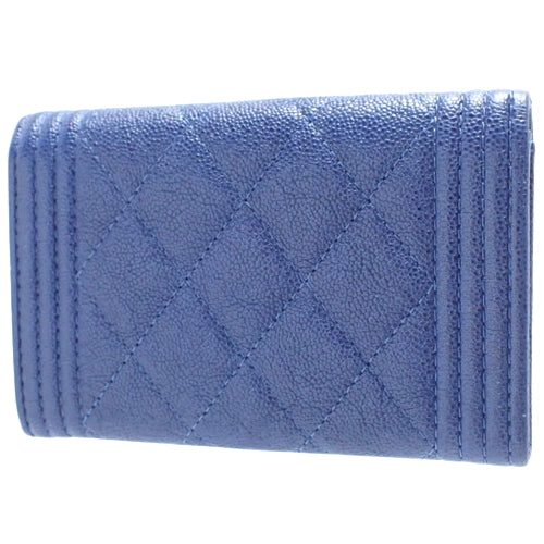 Boy Chanel Coco Mark Card Holder, Caviar Skin, Blue, A80603, Business Card Holder, Pass Case, ID Holder