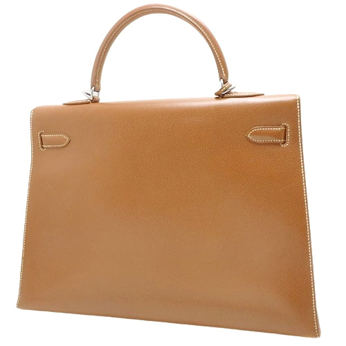 Kelly 35 (Exterior Stitched) Rissé, Palladium Hardware, Noisette, Silver Hardware, □G Stamp