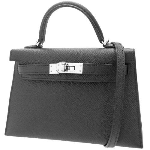 Mini Kelly 2, Epsom calfskin, palladium hardware, black, silver hardware, B stamp.