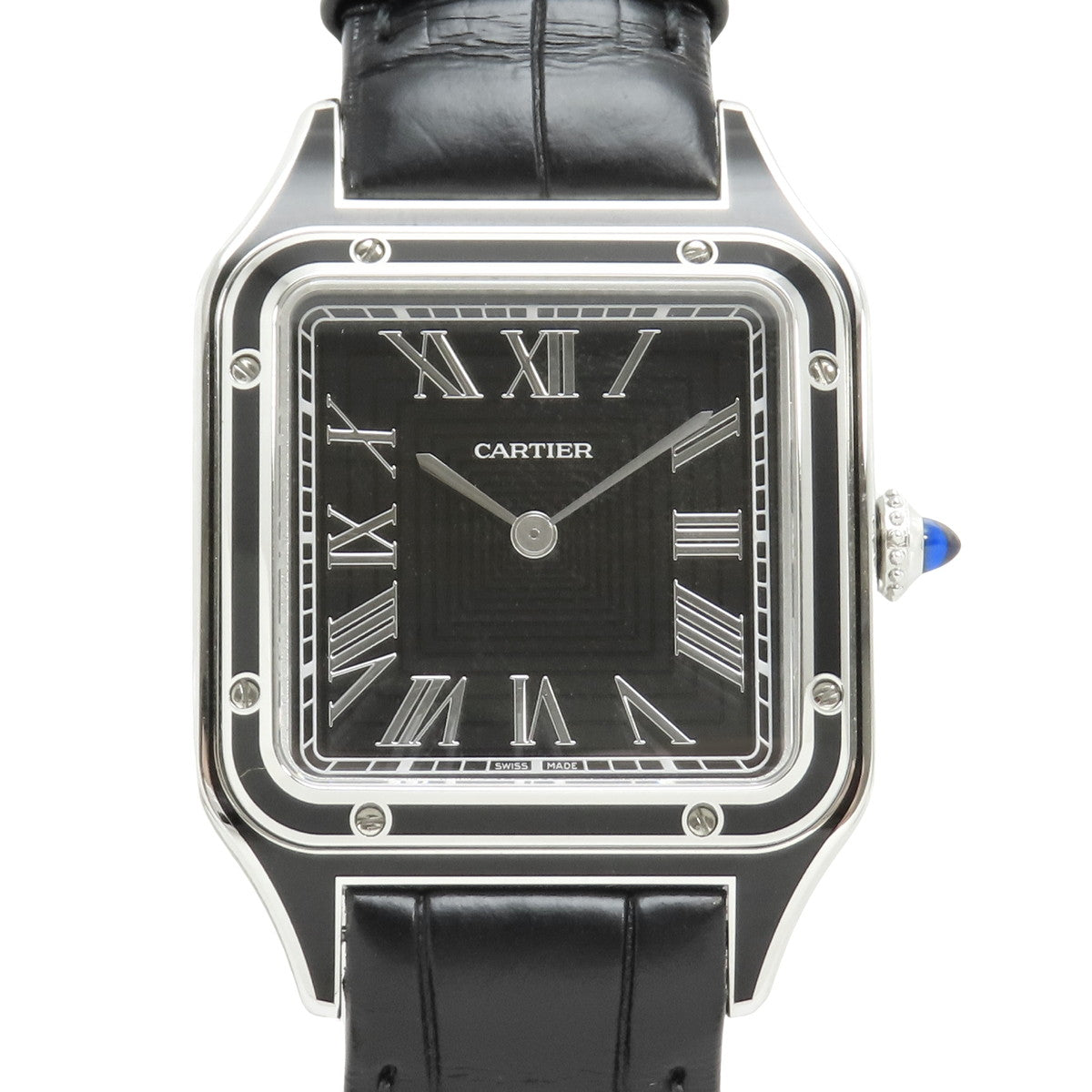 [2024 Warranty] Santos-Dumont LM WSSA0046 Stainless Steel/Leather Manual Winding Purchased February 2024 Black