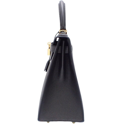 Kelly 28 (Exterior Stitched) Epsom Calfskin Leather, Black, Gold Hardware, D Stamp