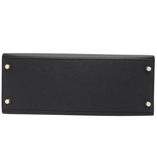 Kelly 28 (Exterior Stitched) Epsom Calfskin Leather, Black, Gold Hardware, D Stamp