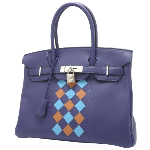 Birkin 30 Tressage de Cuir, Vaut-Swift and Vaut-Epren leather, palladium hardware, Bleu Encre/Bleu du Nord/Gold, silver hardware, D stamp.