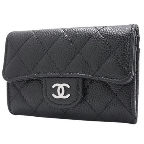 Matelasse Coco Mark Card Case, Caviar Skin, Black, AP0214, Coin Case, Card Holder, Business Card Holder, Wallet
