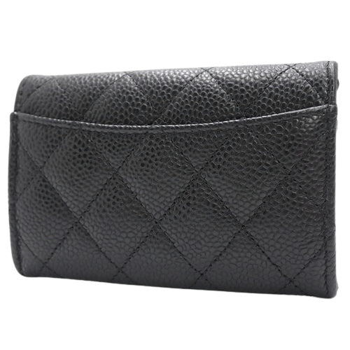 Matelasse Coco Mark Card Case, Caviar Skin, Black, AP0214, Coin Case, Card Holder, Business Card Holder, Wallet