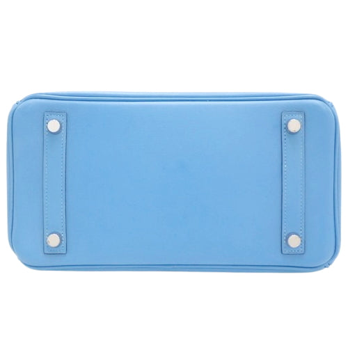 Birkin 25, Voile Swift leather, palladium hardware, Bleu Paradis (blue paradise) color, silver hardware, T stamp.