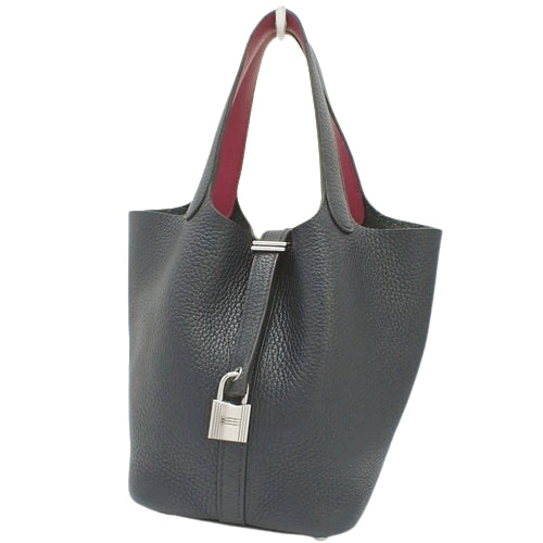 Picotin Lock Eclat PM Tote Bag in Bleu Nuit, Rose Purple, Taurillon Clemence Leather, Swift Leather, Palladium Hardware, Silver Hardware, A Stamp