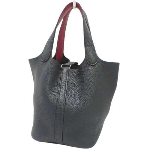 Picotin Lock Eclat PM Tote Bag in Bleu Nuit, Rose Purple, Taurillon Clemence Leather, Swift Leather, Palladium Hardware, Silver Hardware, A Stamp