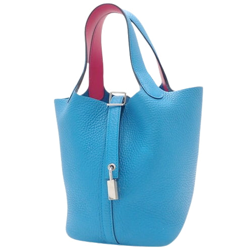 Picotin Lock Eclat PM, Blue Frida, Rose Mexico, Taurillon Clemence, Swift, Palladium Hardware, Silver Hardware, Y Stamp Tote Bag