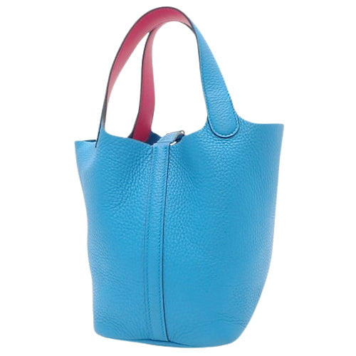 Picotin Lock Eclat PM, Blue Frida, Rose Mexico, Taurillon Clemence, Swift, Palladium Hardware, Silver Hardware, Y Stamp Tote Bag
