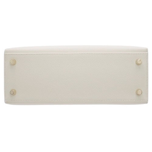 Kelly 25 (Exterior Stitched) Voe Epsom Leather, Cre color, Gold Hardware, U stamp.
