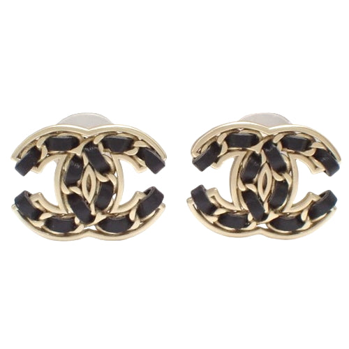 Coco Mark Chain Earrings Metal (GP) Leather Accessories Jewelry