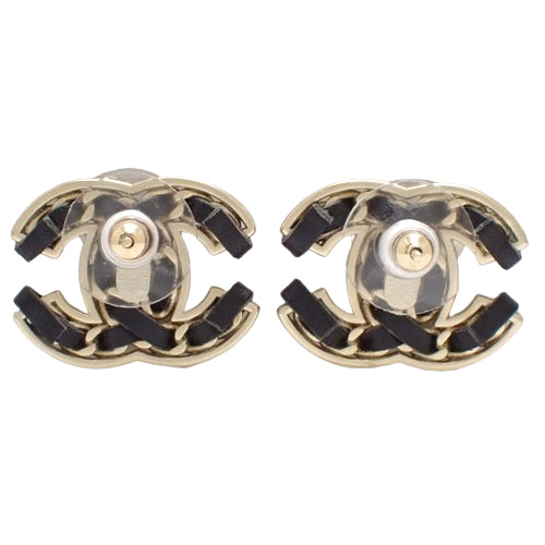 Coco Mark Chain Earrings Metal (GP) Leather Accessories Jewelry