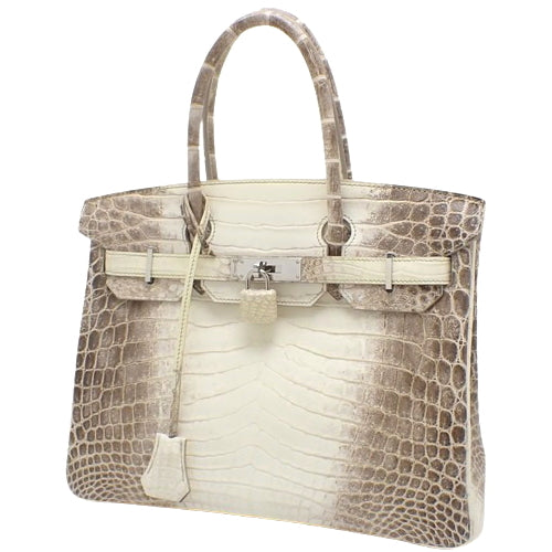 Birkin 30 Himalaya Niloticus Crocodile, Palladium Hardware, White/Brown, Silver Hardware, □R stamp