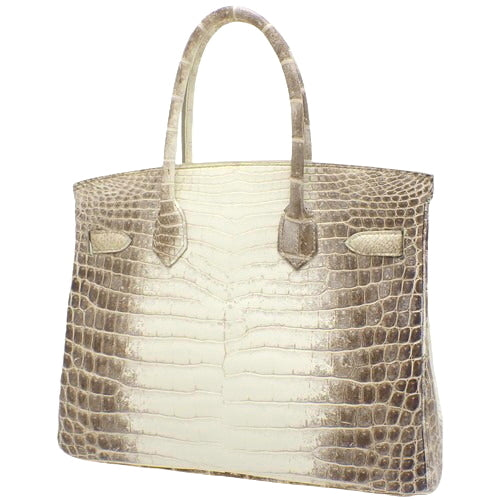 Birkin 30 Himalaya Niloticus Crocodile, Palladium Hardware, White/Brown, Silver Hardware, □R stamp