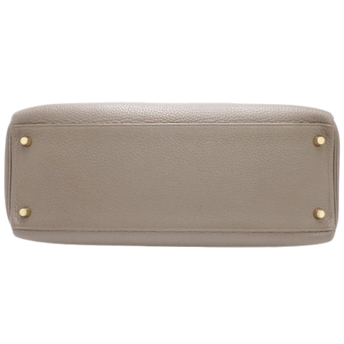 Kelly 35 (with internal stitching), Toray Clemence leather, Etoupe color, gold hardware, X stamp.