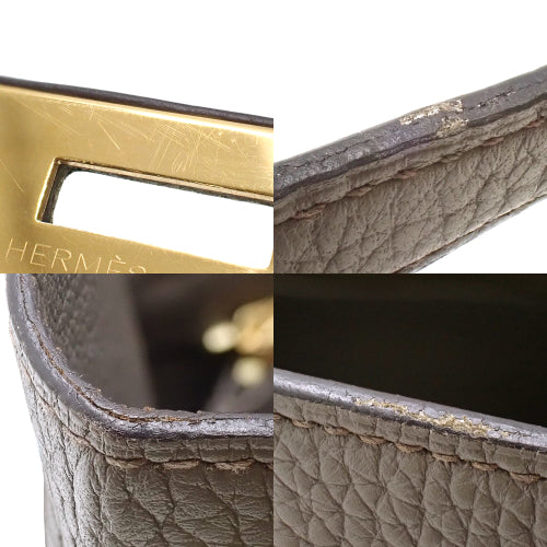 Kelly 35 (with internal stitching), Toray Clemence leather, Etoupe color, gold hardware, X stamp.