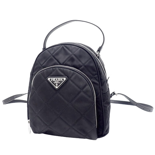Quilted shoulder/mini backpack in nylon and Saffiano leather, TESSUTO IMPUNTU NERO, 1BZ066 2AS3 F0002