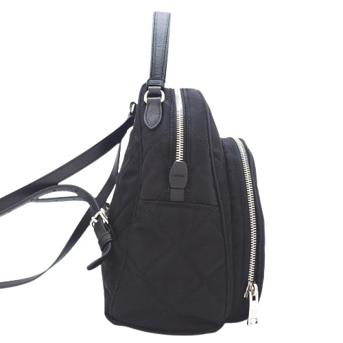 Quilted Backpack, Nylon &amp; Saffiano Leather, Tessuto Impuntù Nero, Black, 1BZ066 2AS3 F0002, Shoulder Bag, Mini Backpack