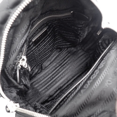 Quilted Backpack, Nylon &amp; Saffiano Leather, Tessuto Impuntù Nero, Black, 1BZ066 2AS3 F0002, Shoulder Bag, Mini Backpack