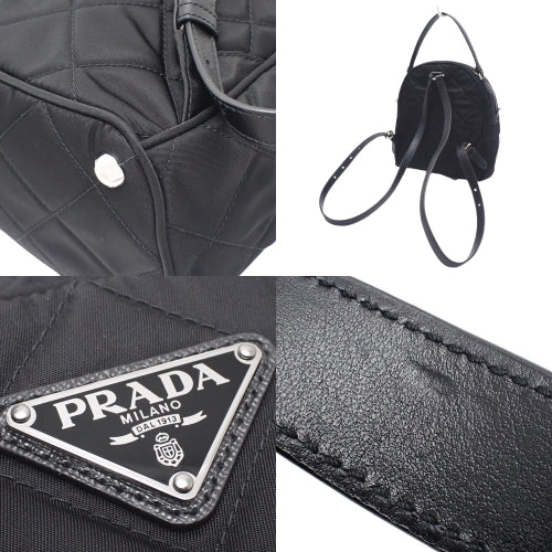 Quilted Backpack, Nylon &amp; Saffiano Leather, Tessuto Impuntù Nero, Black, 1BZ066 2AS3 F0002, Shoulder Bag, Mini Backpack
