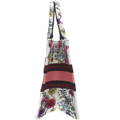 ブックトート スモール キャンバス ホワイト ピンク マルチカラー M1265ZEMF_M933 Florilegio 刺繍 花柄 フラワー ハンドバッグ