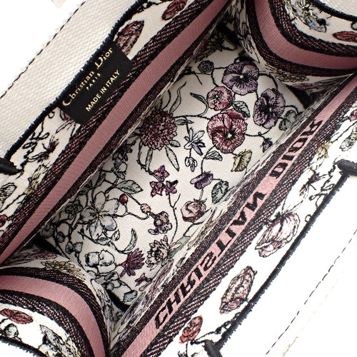 Florilegio Small Book Tote with Embroidered Floral Print, Canvas Handbag (M1265ZEMF_M933)