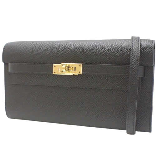 Kelly To Go Wallet, Epsom leather, gold hardware, Y stamp, long wallet, shoulder bag, crossbody bag