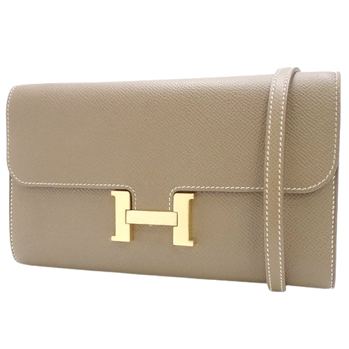 Constance Long To-Go Etoupe/Etoupe Epsom Leather, Gold Hardware, B Stamp, 2-Way Long Wallet, Shoulder Bag, Clutch