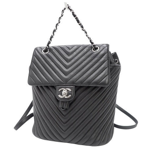 Chevron Coco Mark Chain Shoulder Backpack with V-Stitch Leather A91121