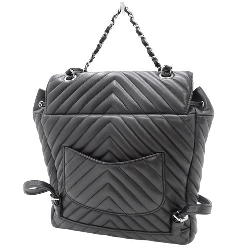 Chevron Coco Mark Chain Shoulder Backpack with V-Stitch Leather A91121