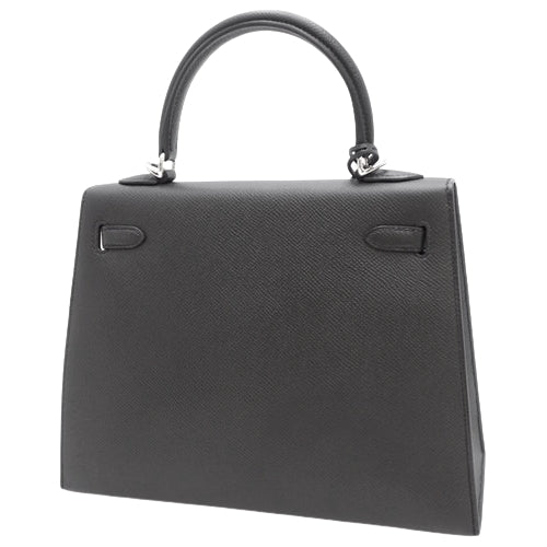 [New] Kelly 25 (Exterior Stitched) Epsom Calfskin, Palladium Hardware, Black, Silver Hardware, W Stamp