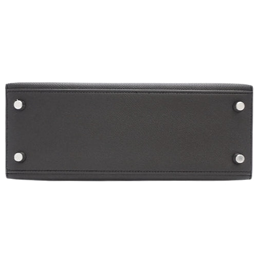 [New] Kelly 25 (Exterior Stitched) Epsom Calfskin, Palladium Hardware, Black, Silver Hardware, W Stamp