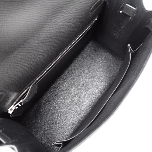 [New] Kelly 25 (Exterior Stitched) Epsom Calfskin, Palladium Hardware, Black, Silver Hardware, W Stamp