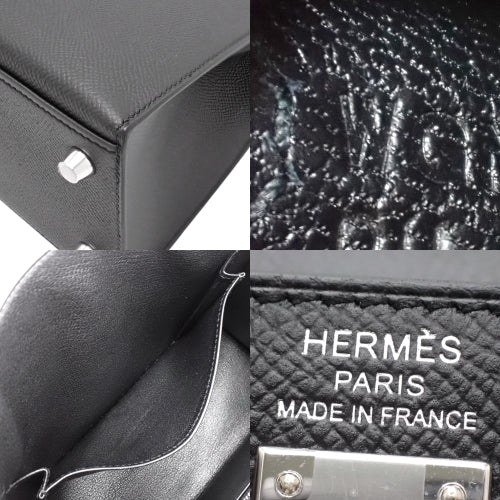 [New] Kelly 25 (Exterior Stitched) Epsom Calfskin, Palladium Hardware, Black, Silver Hardware, W Stamp